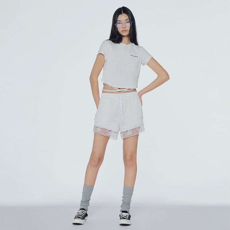 Lace-trim track shorts