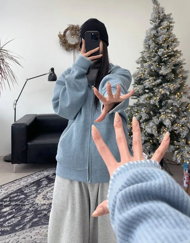 Any Stitch Knit Hood Zip Up