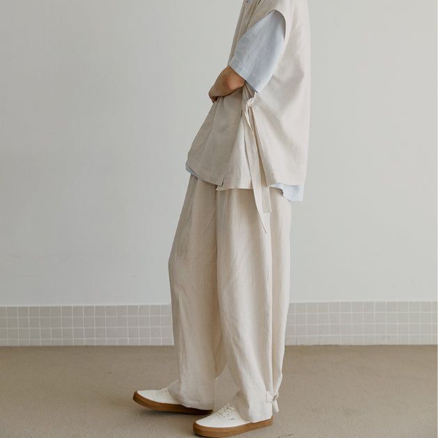 unisex tap pants beige (banding)