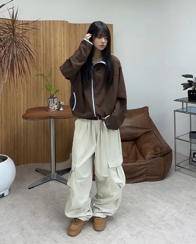 Eto Waffle Color Matching Hood Zip-Up