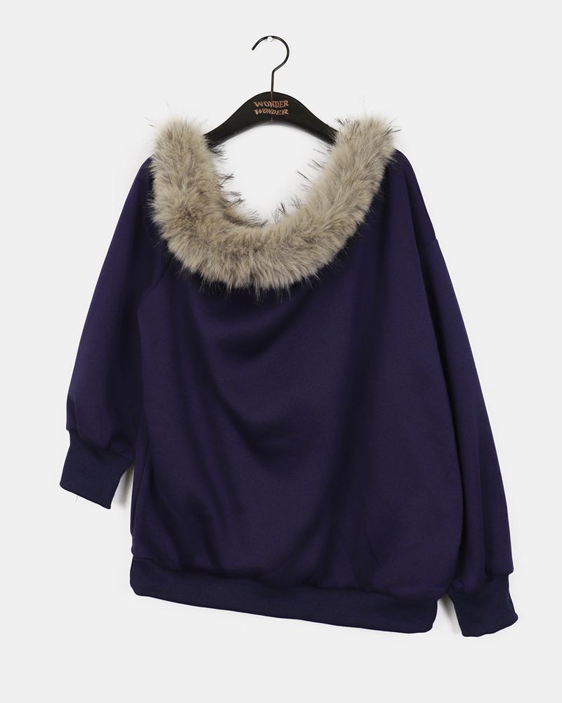 Perrin Fur One Off-Shoulder Sweatshirt