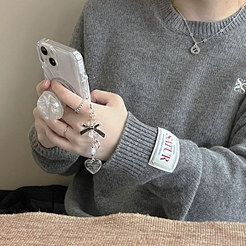 silver lettering heart ribbon key ring