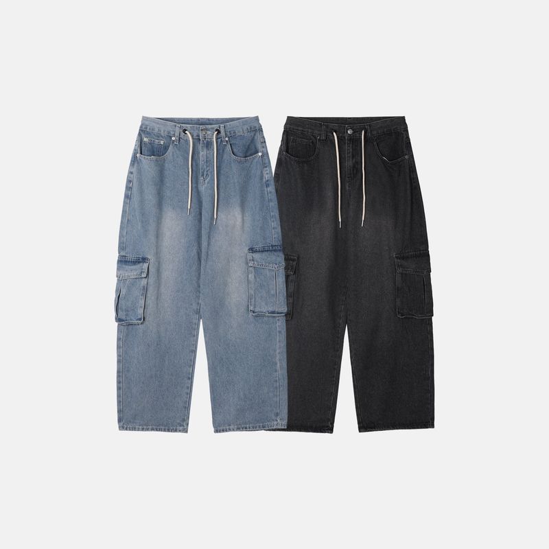 String Wide Cargo Denim PT