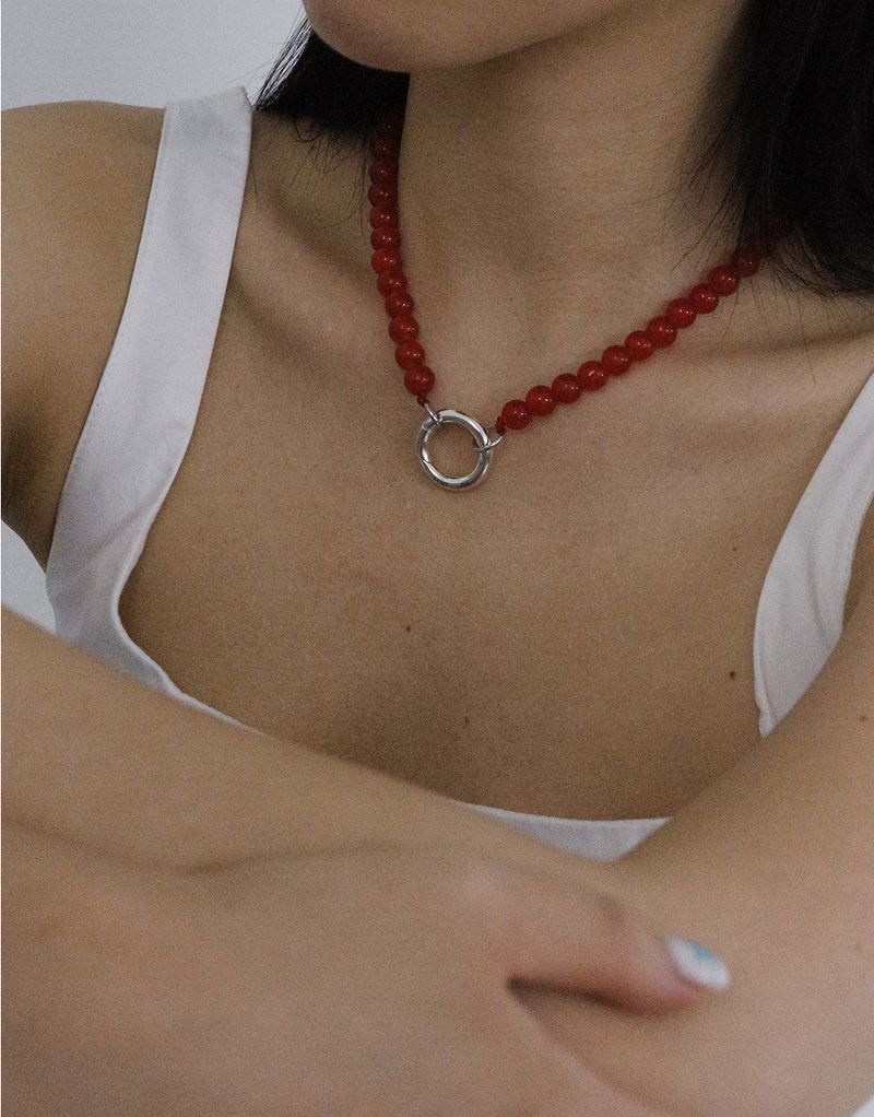 [MADE] Capsule02 Silver Open Pendant Gemstone Necklace _Red