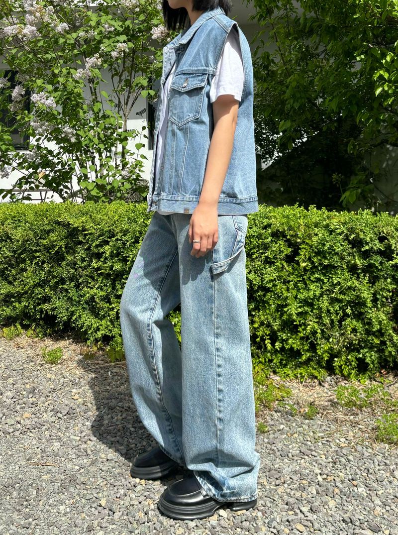 DENIM STRAP WIDE PANTS code 18105