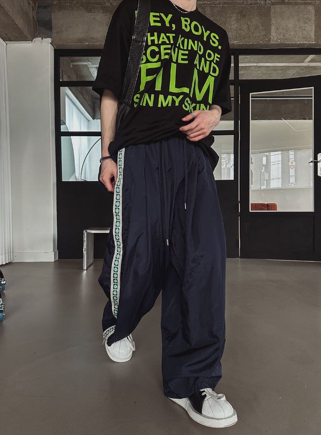 Route Track Color Matching Wide Pants