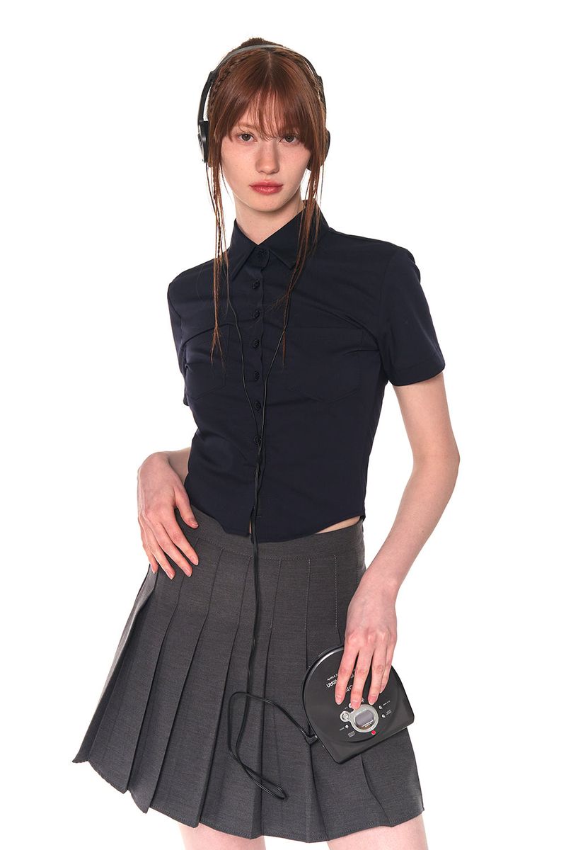 SLIM LINE CROP SHIRTS (NAVY)
