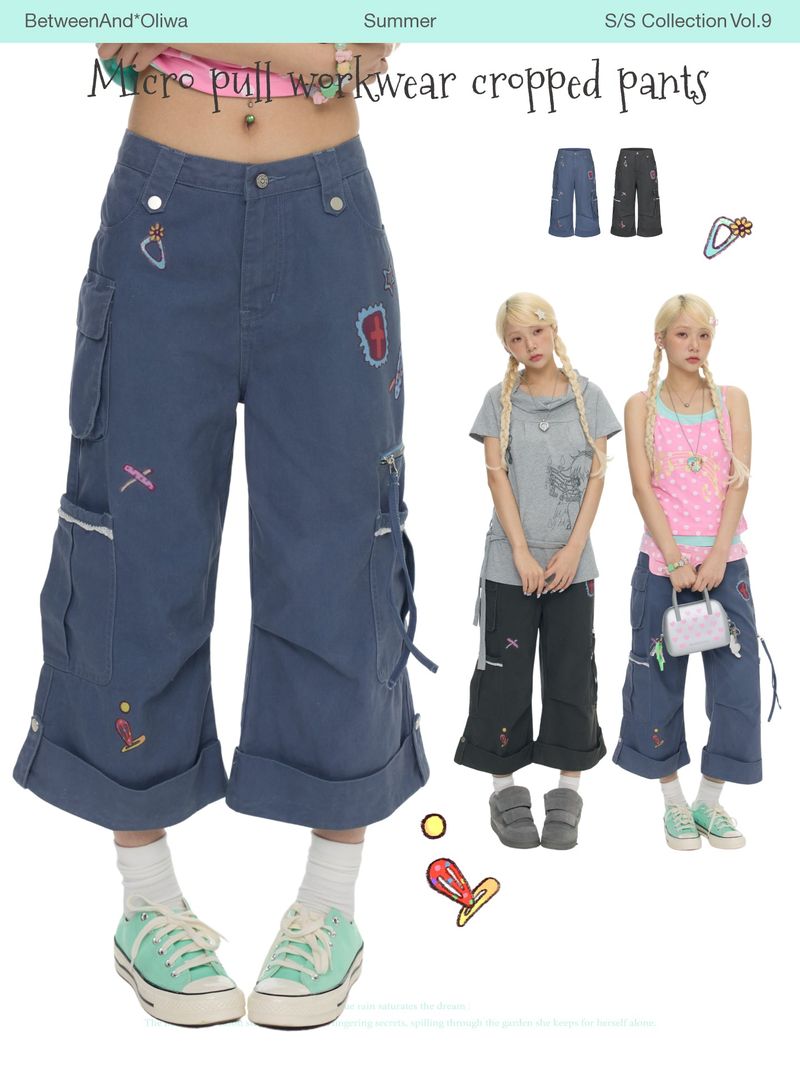 BETWEENAND（ビトゥウィーンアンド）の「BETWEENANDxOliwa Original low-waist, slightly flared multi-pocket cropped pants for women – casual work pants for summer use（Pants）」