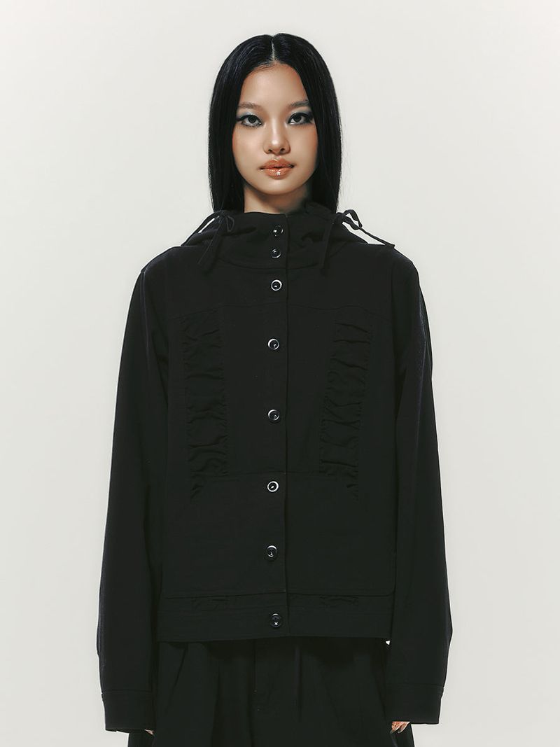 NYXX（エヌワイエックスエックス）の「COTTON SHIRRING HOOD JACKET BLACK（Jackets/Outerwear）」