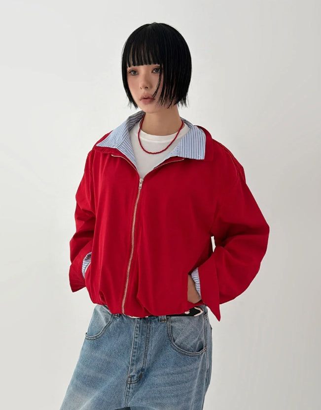 STRIPE COLLAR LAYERED JUMPER