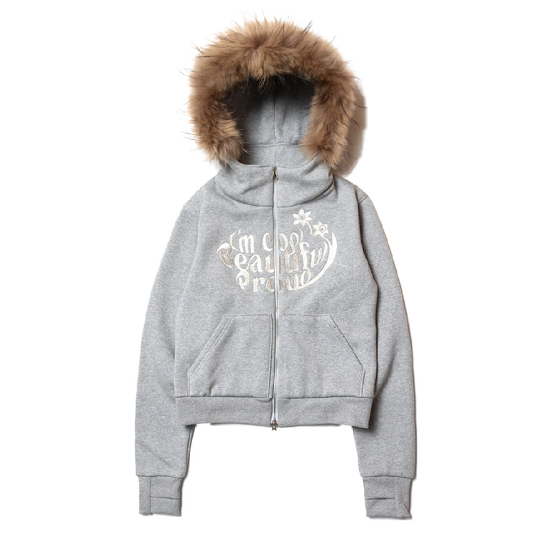 Don't Ask My Plan (DAMP)(ドントアスクマイプラン)の「SHINE FUR-HOODIED 2WAY ZIP UP HOODIE GRAY(Jackets/Outerwear)」