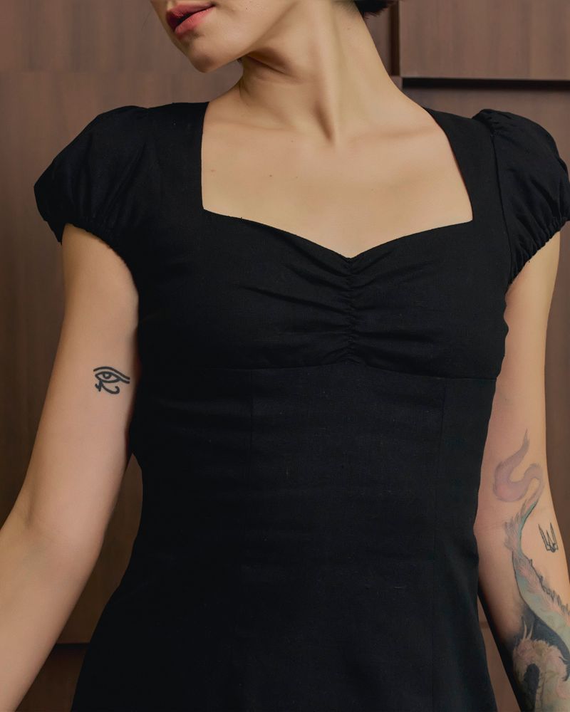 EVIE avery PUFFED SLEEVE DRESS BLACK