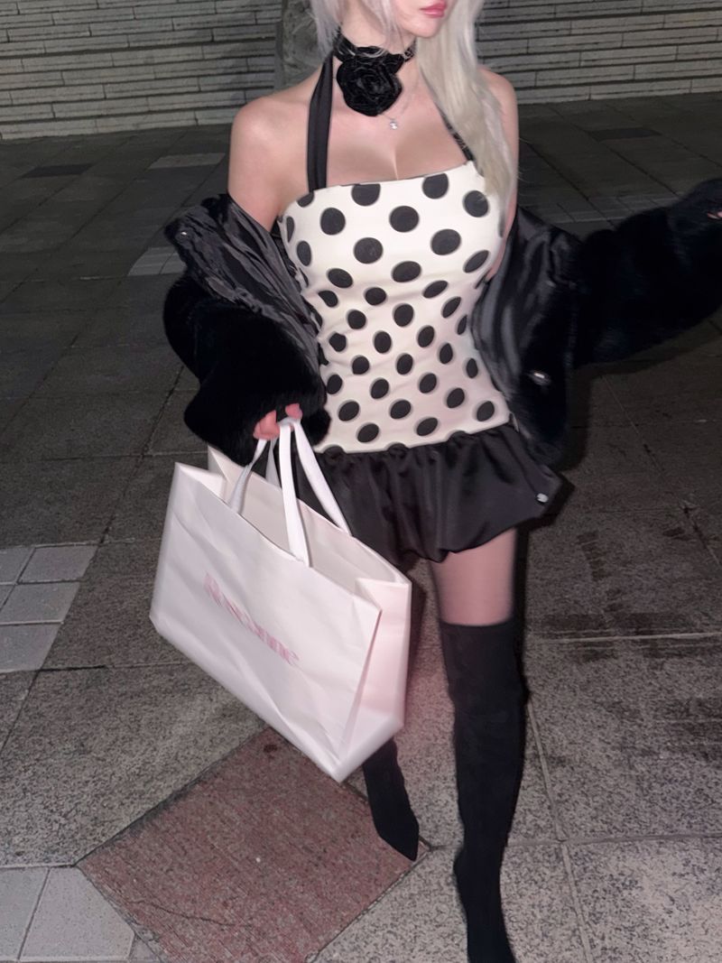 Midnight Bloom Dress (Ivory Dot)