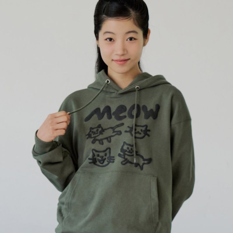 DOODLE MEOW HOODIE (KHAKI)