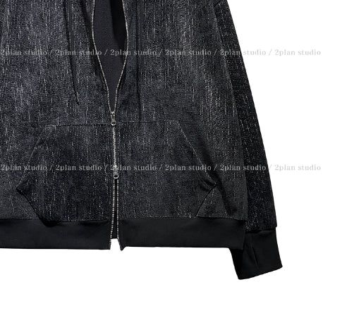 Dets two way velvet hoodie zip-up
