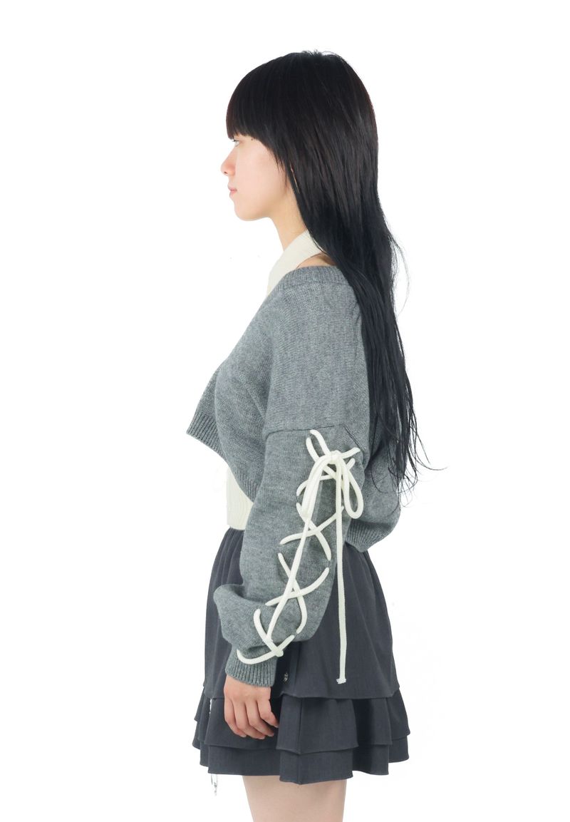 laceup ribbon knitset(gray)