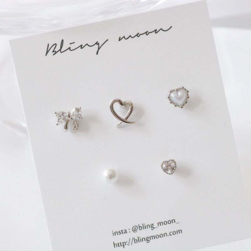 [5 set] Ribbon Pearl Piercing Set