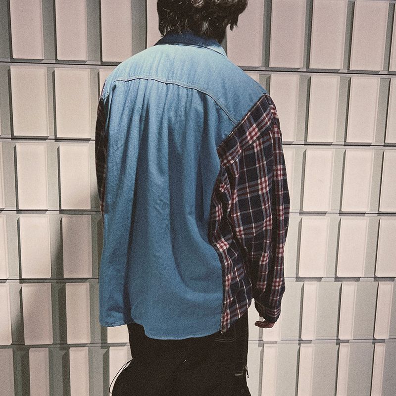 check block denim shirt_blue