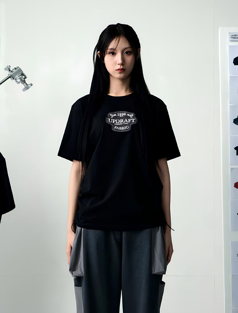 UPDRAFT（アップドラフト）の「[UPDRAFT]APPLIQUE COTTON T-SHIRT BLACK（Tops）」