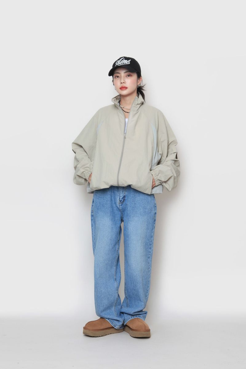 トライカラーリングナイロンジップアップ