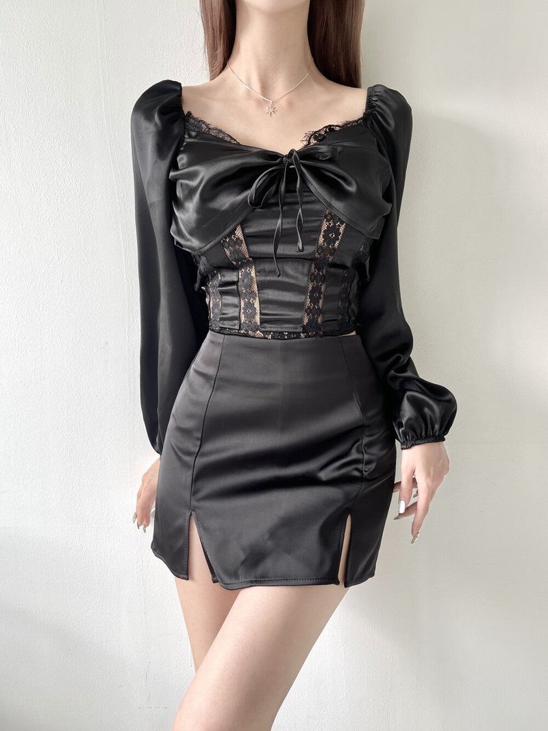 666. Satin two slit sk-pt (2color)