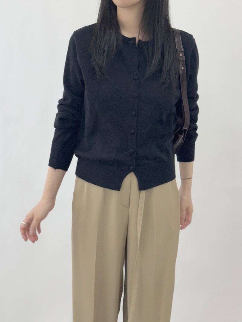 Picre Round Neck Button Long Sleeve Knit Cardigan