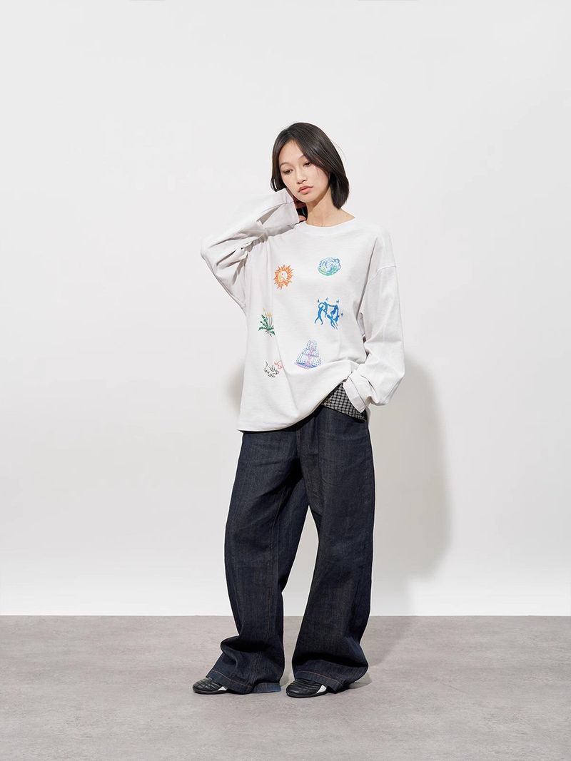 FMACM Checkered Spliced Bare Denim Trousers