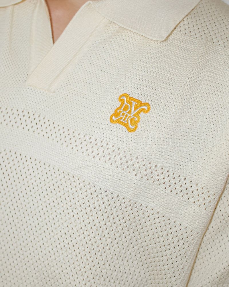 DVRK PRIVÉ BUTTONLESS POINTELLE KNITTED POLO - CREAM