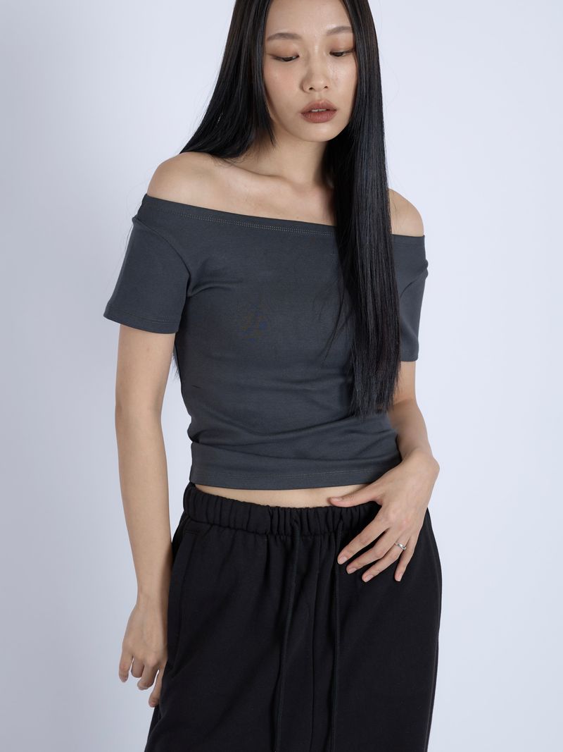 Off Shoulder Top, Charcoal