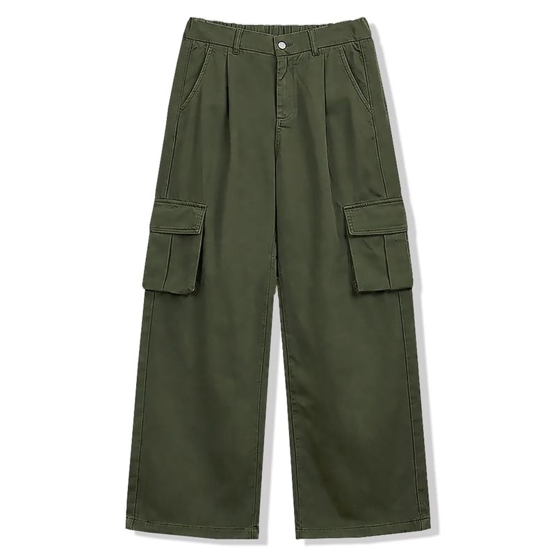 cargo drawstring wide cotton pants (khaki)