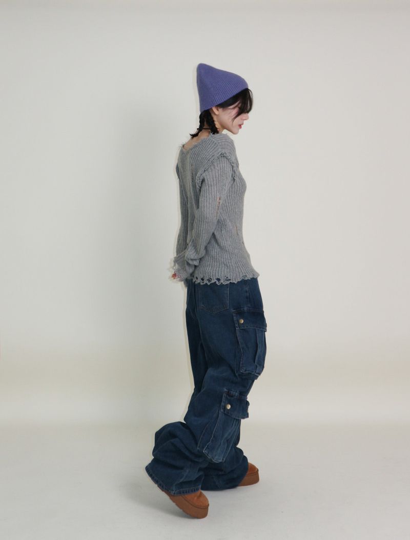 Zelda Double Pocket String Wide Denim Pants