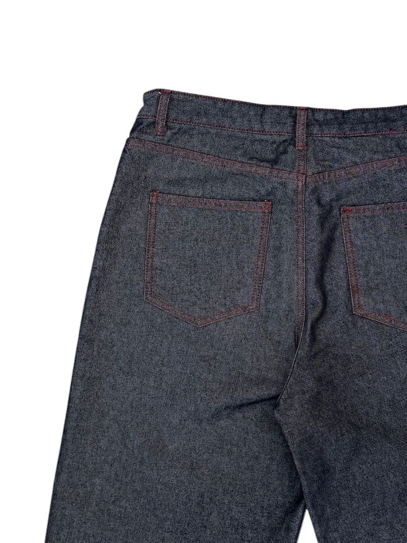Stitch Cuffing Wide Denim Pants (M, L)