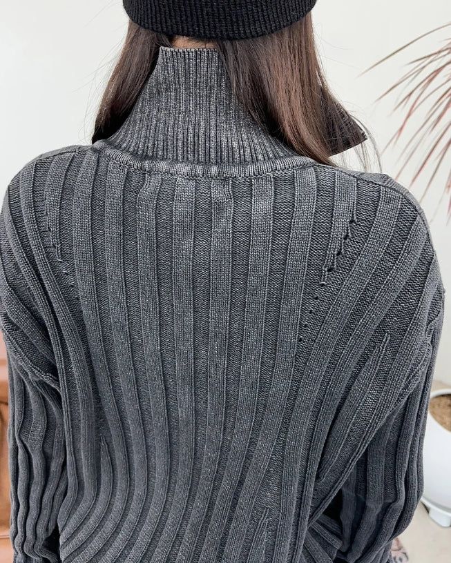 Terry Pigment Ribbed Knit Zip-Up