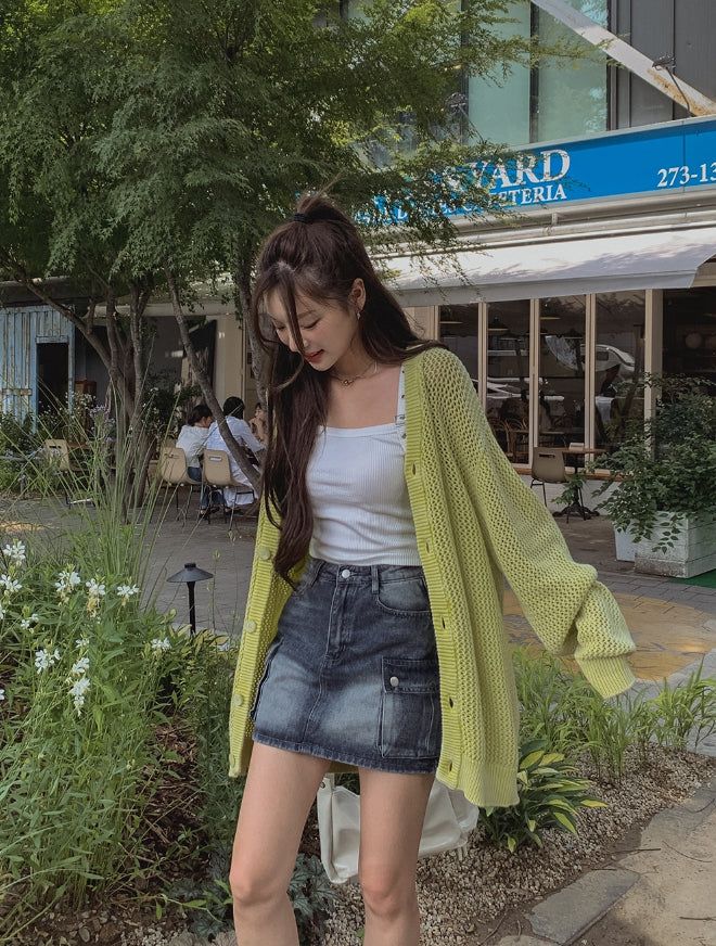 Yoni cargo denim mini skirt