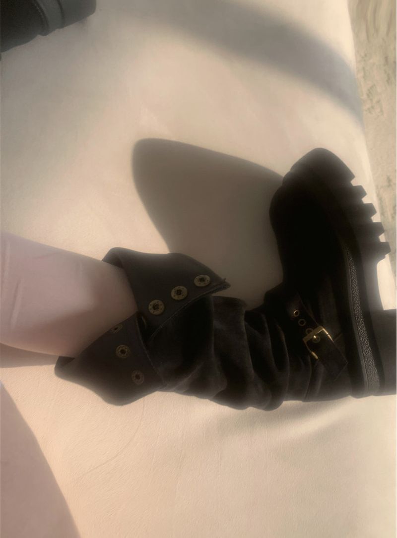 Dion Suede Buckle Long Boots (black)