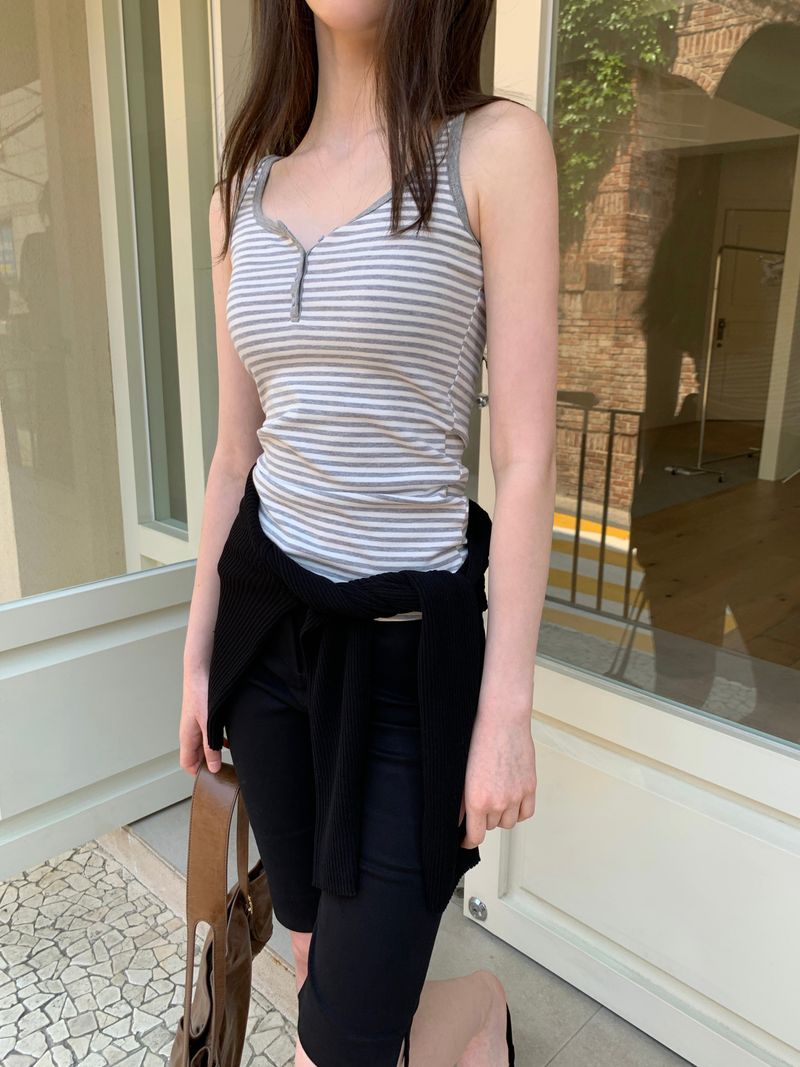 [ORIGINAL] Bat Henley neck Striped Layered Sleeveless