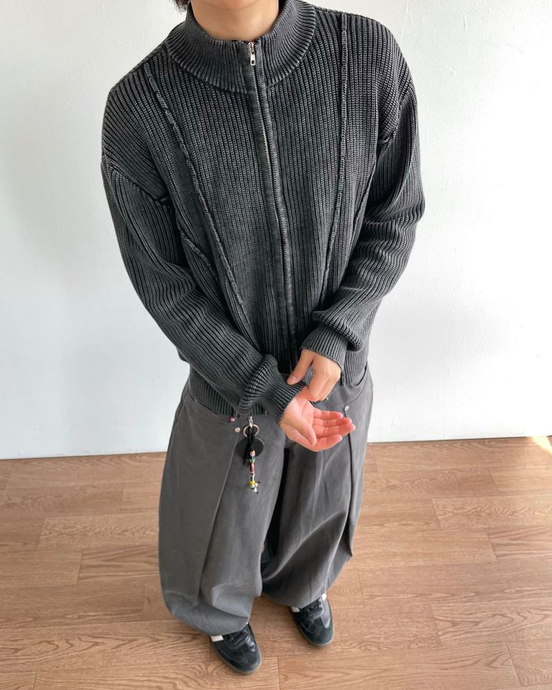 Curve Pigment Knit Zip-Up