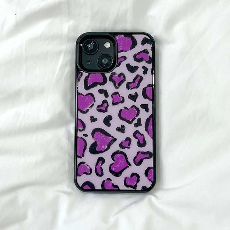 [MADE][Glass Bumper Case] Heart Leopard Drawing Case ⋆ Purple