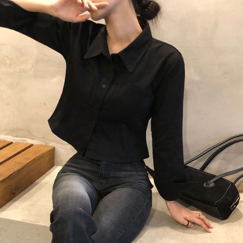 [BELLIDE MADE] Cinnamon, Tight Line Semi-Crop Shirt