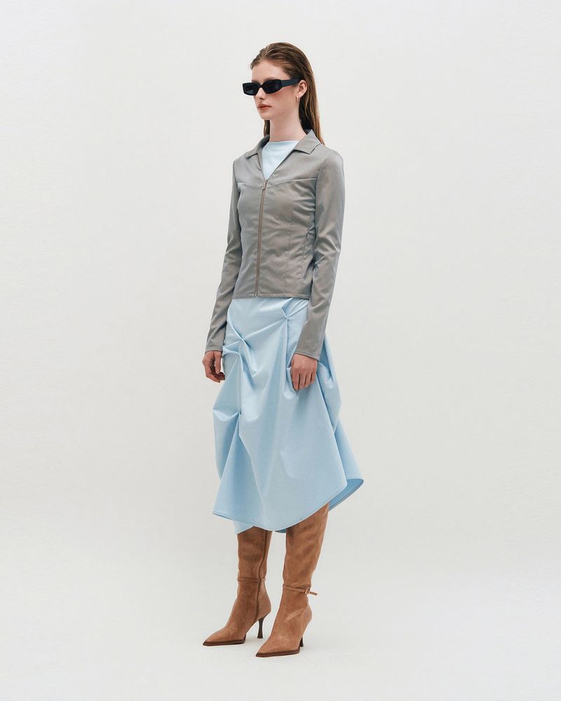 V-Neck Sleek Zip-Up _ GREY