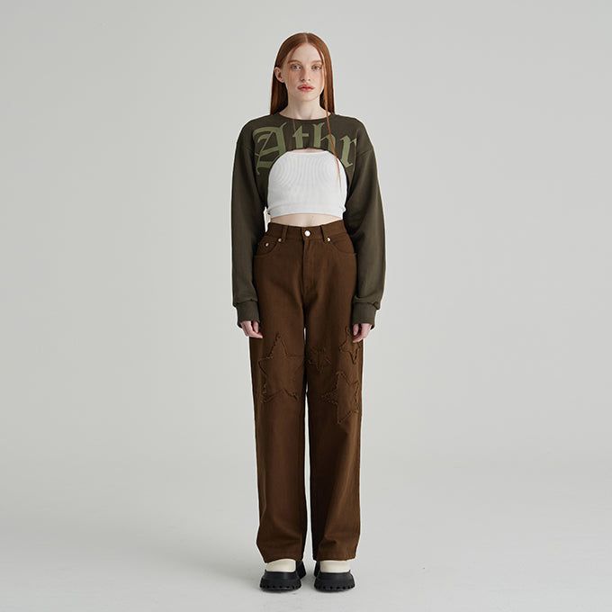 KHAKI ATHR MAXI CROP SWEATSHIRT