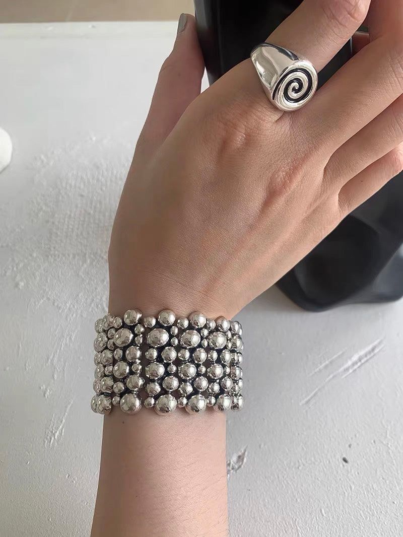 Silver balls wide band bangle