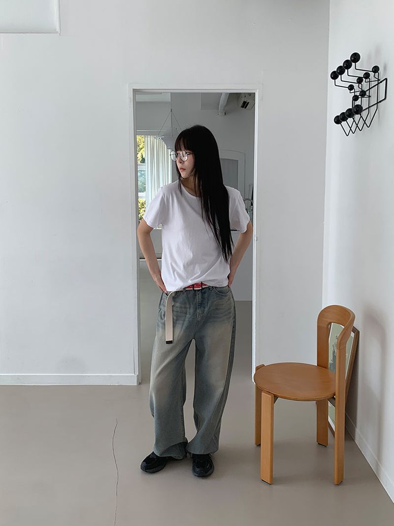 SAND WASHED WIDE JEANS (2C)