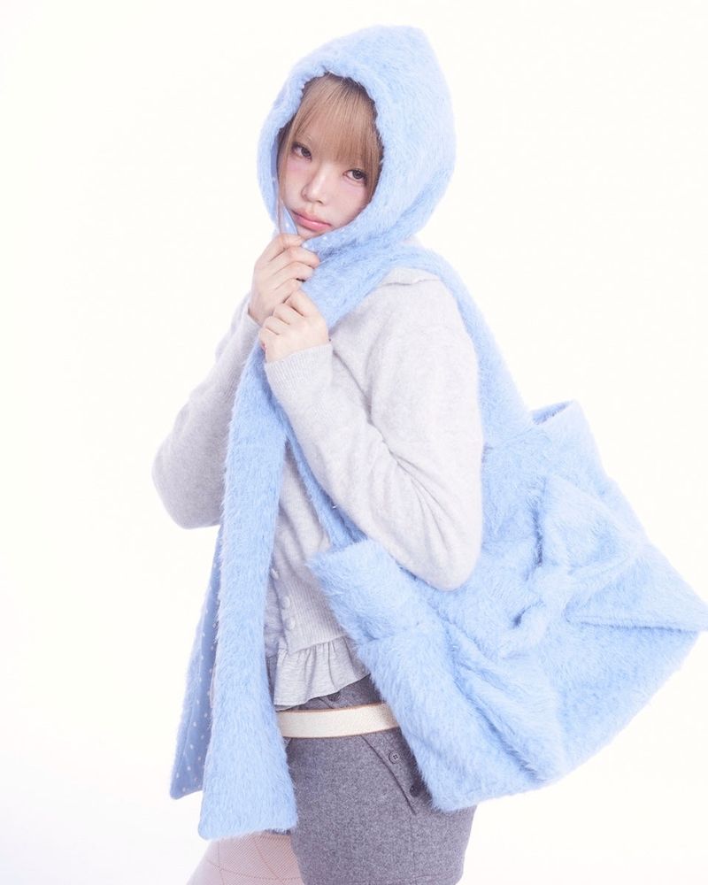 Fluffy hood muffler (blue)