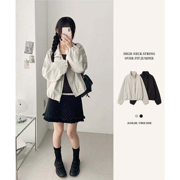 Diel High Neck String Balloon Overfit Zip-Up Jumper