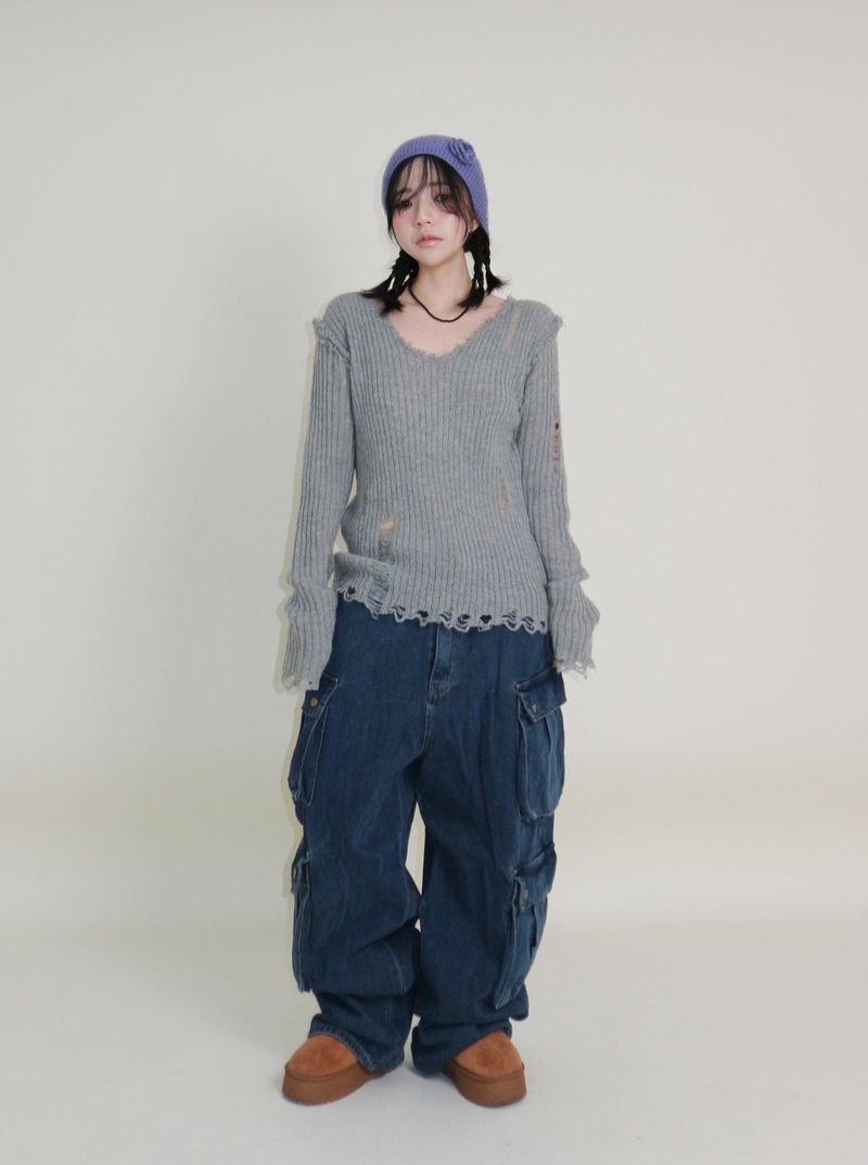 Zelda Double Pocket String Wide Denim Pants