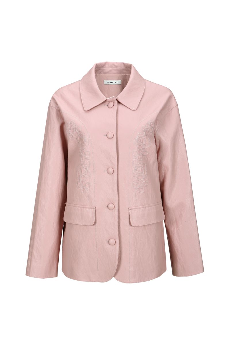 C ROSE-STITCH LEATHER JACKET_PINK