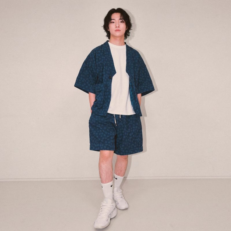 flower turn-up shorts_blue