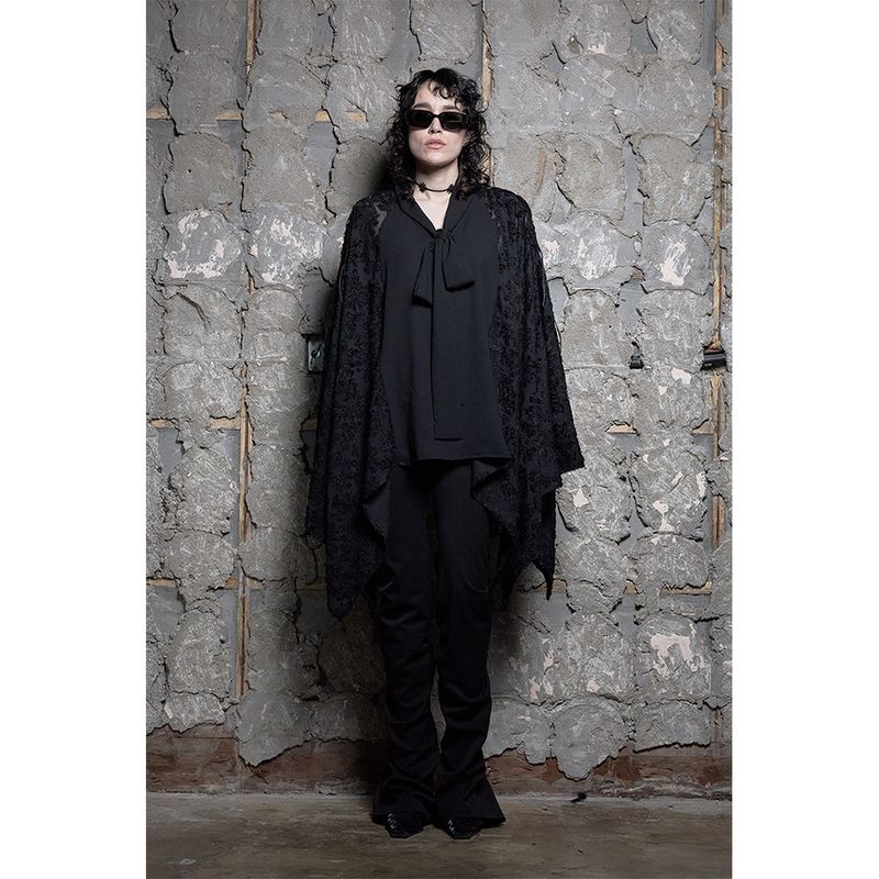 RIBBON TIE CAPE BLOUSE