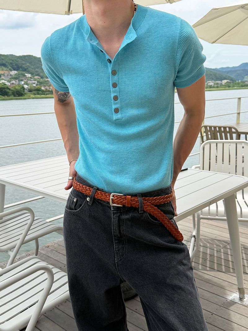 Cashmere muscle henley neck half knit(4color)